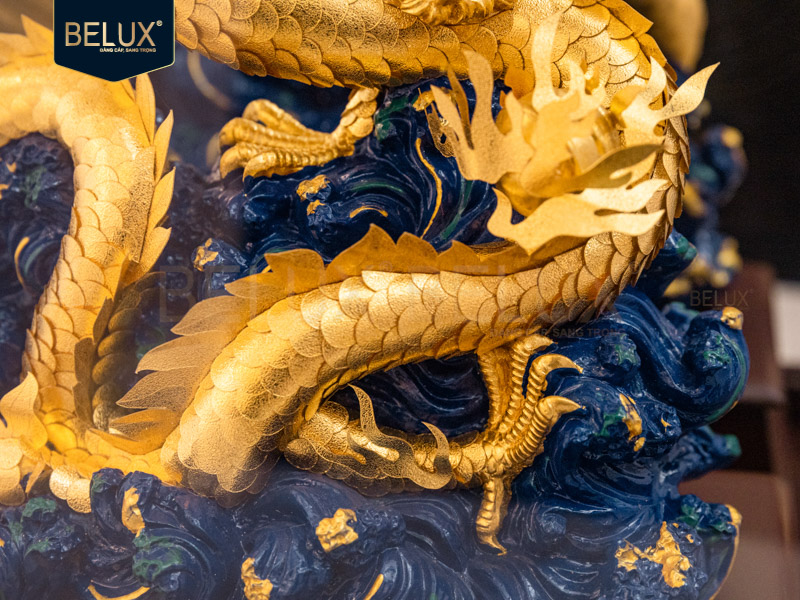 Tượng Rồng Ôm Ngọc dát vàng 24k&nbsp;28x17x36cm